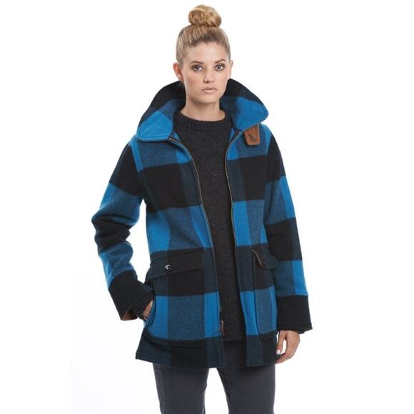 Woolrich Blue Wool Buffalo Plaid Fall Winter Coat Small - Picture 2 of 8